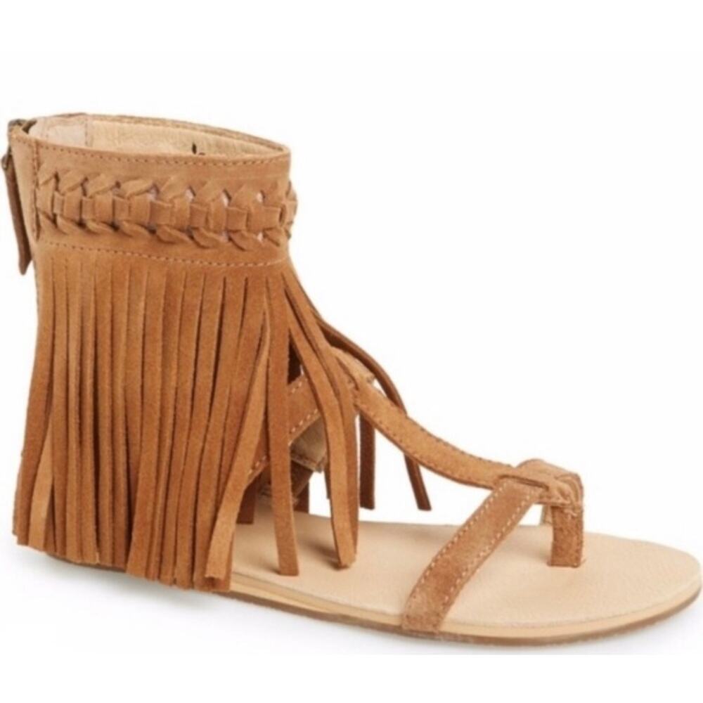 Koolaburra UGG Women's 8 Tan Suede Leather Fringe Moccasin Sandal Gladiator